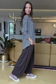 Made in Italy Perfect Breton V Long Sleeve Top Dark Brown - ** 